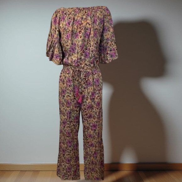 Anthropologie - Rags / Floral Boho Off Shoulder Bell Sleeve Jumpsuit NWT - Picture 4 of 15